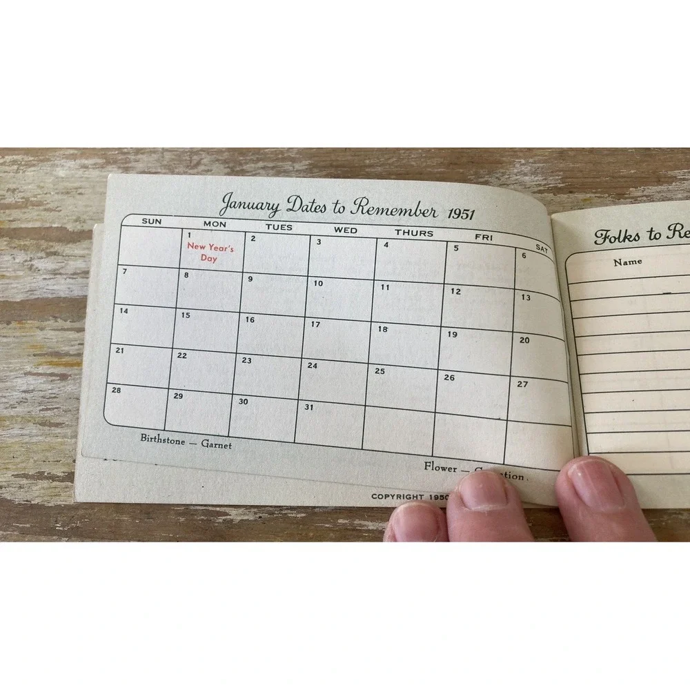 Vintage paper diary calendar My Hallmark Date Book unused 1951 flowers roses